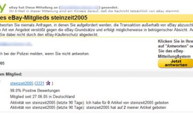 eBay-Phishing: Drohung mit Polizei über Fake-Nachricht