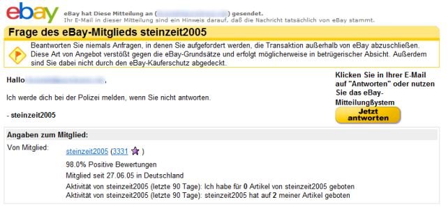 eBay-Phishing: Drohung mit Polizei über Fake-Nachricht